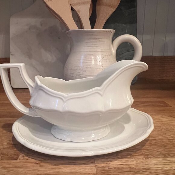 Vtg Royal Staffordshire Heirloom Ironstone Gravy Boat & Underplate By Meakin J&G - Picture 12 of 13